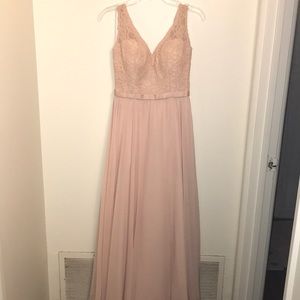 V Neck Dusty Rose Long Bridesmaid Dress